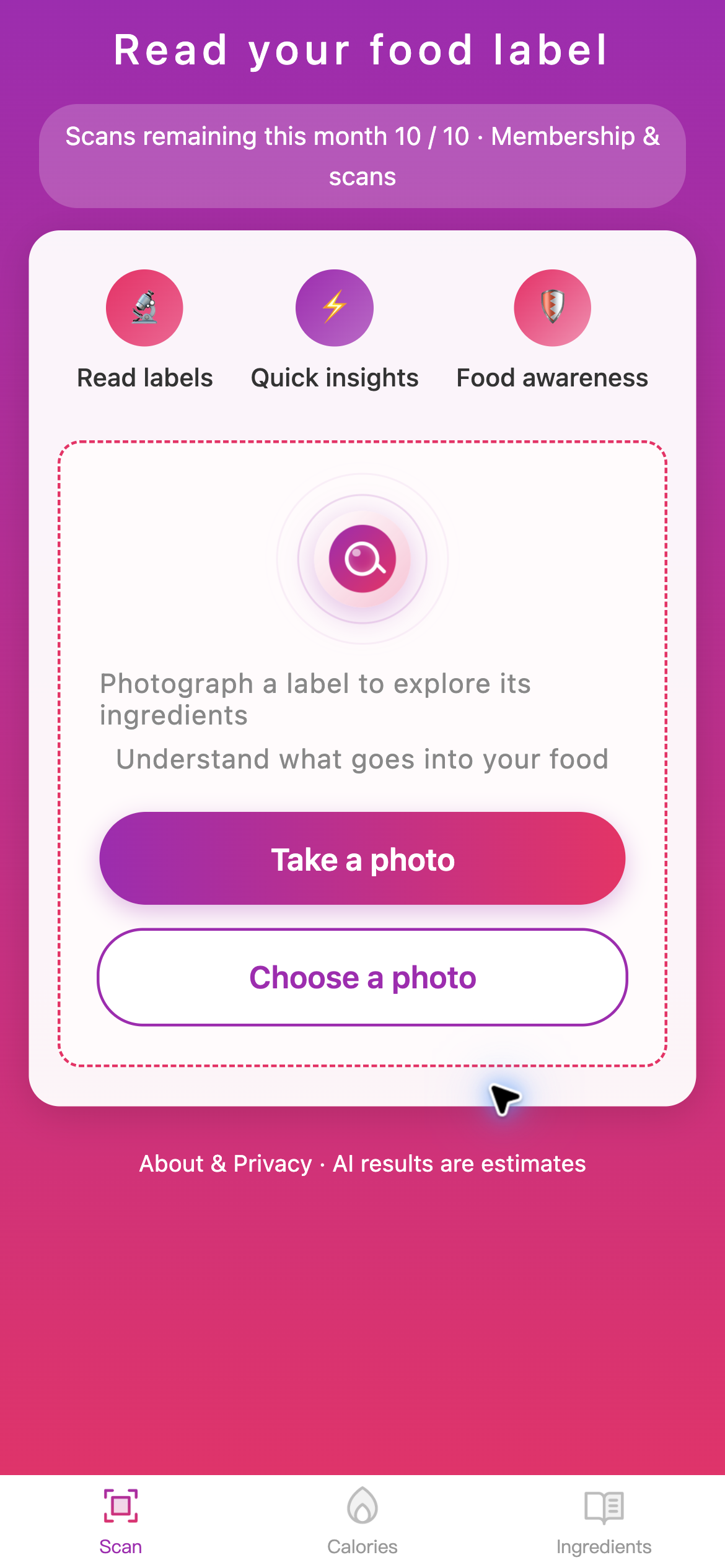 LabelX ingredient scanning screen in English